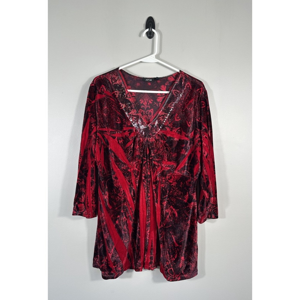 Apt 9 Top Womens 2X Red Velvet Y2K Babydoll V Neck Whimsigoth Fairy Romantic